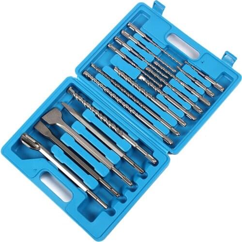 17pcs Electric Hammer Drill Bit Point/Groove/Flat Chisel Masonry Round handle Tools Set For Woodworking Concrete Wall Rock