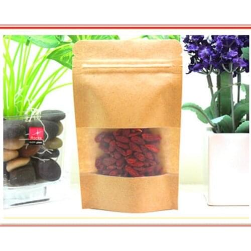 18cm*26cm,100pcs/lot,stand up Zipper/zip lock Kraft paper bag with window PE inside kraft bag for food
