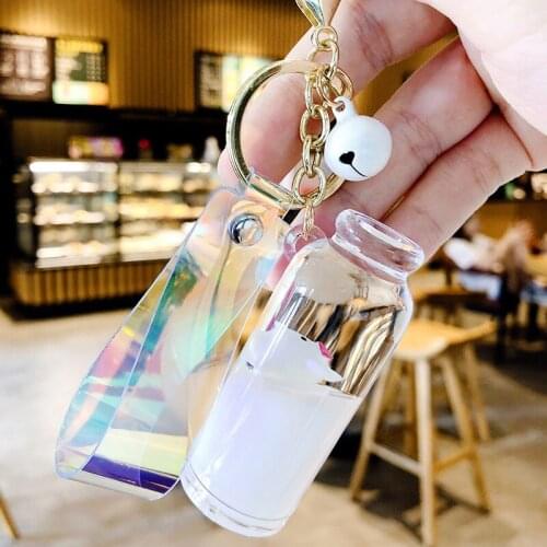 2021 Creative Cute Piggy Floating Milk Bottle Keychain Moving Liquid Quicksand Drift Bottle Keyring For Women Bag Pendant D564