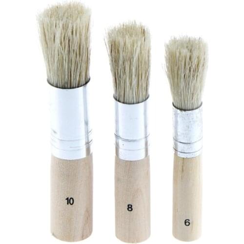 3Pcs/Set Wooden Stencil Brush Chalk Paint Natural Pure Hog Bristle Brush Round Acrylic Watercolor Oil Painting Detail Brushes
