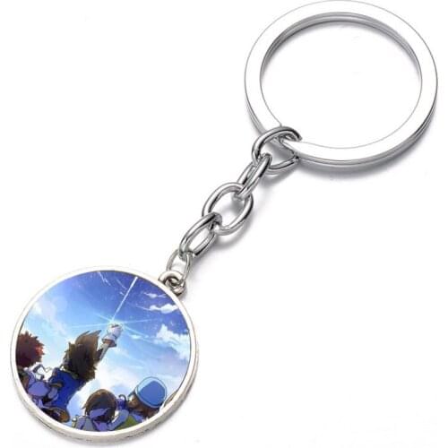 Anime Digimon Adventure Keychain Bronze Silver black Glass Dome Key Chain Bag Charm Keyring Holder Kids boy girl Gift Pendant