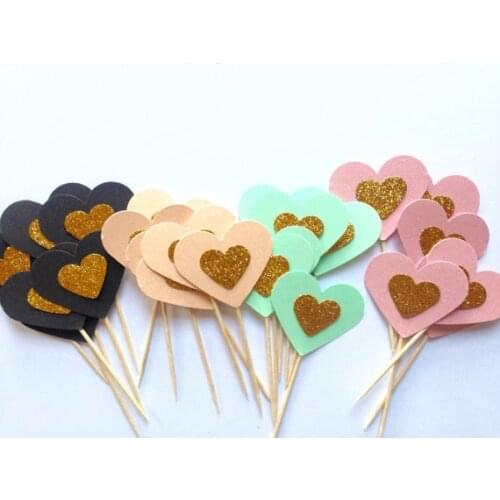 Glitter colorful hearts cupcake toppers 1st boy birthday wedding Food Picks baby bridal shower Decor Decorations
