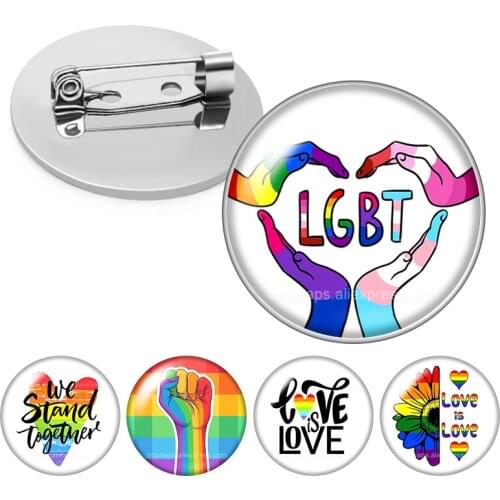 Love is love LGBT Heart Rainbow flag support Pride Glass cabochon Brooch Dome Photo Jewelry Brooches Pin Men Woman Gift