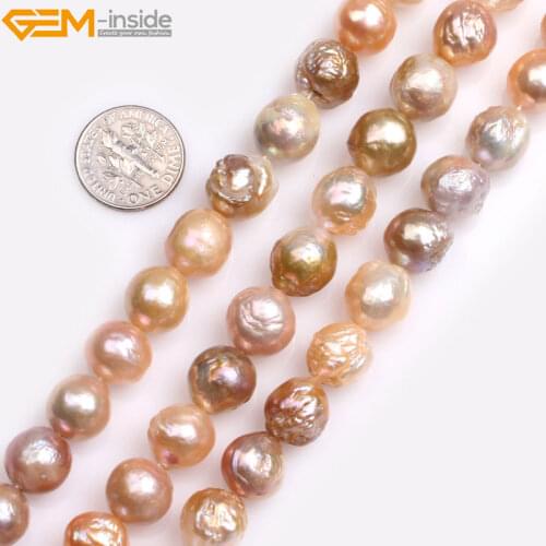 Gem-inside Natural large Near Round Purple White Pink Nuclear Edison luster Pearls Beads for Jewelry Making 15'' DIY Jewelry