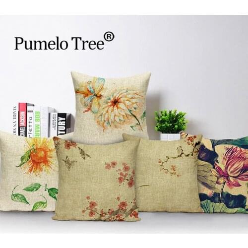 Flowers Pillow Cover Retro Farmhouse Decor Cushion Covers Linen Pillowcases Plant Decorations for Home Cushion Cover Kissenbezug