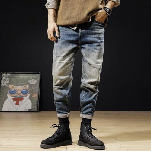 Autumn Newly Fashion Men Jeans Loose Fit Spliced Designer Ripped Denim Harem Pants Japanese Vintage Casual Wide Leg Jeans Men