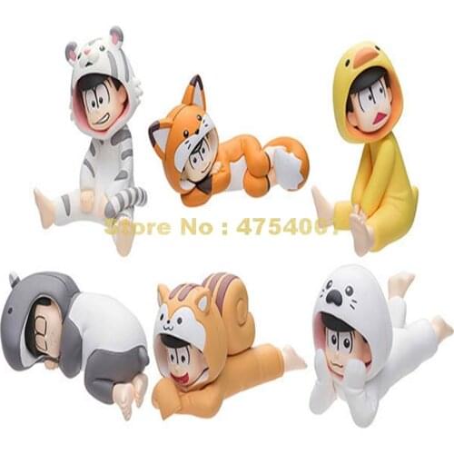 6pcs/lot anime osomatsu san karamatsu matsuno kun ichimatsu animal sleeping wear pvc action figure q version 10cm Toy