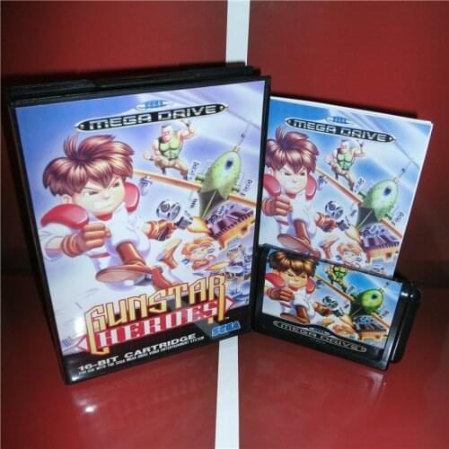 Gunstar Heroes EU Cover with box and manual For Sega Megadrive Genesis Video Game Console 16 bit card
