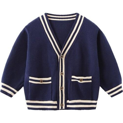 2020 Preppy Style Cotton Boys Sweater V-Neck Full Sleeve Boys Clothes Casual Kids Sweater Boys Clothing Pocket Open Stitch