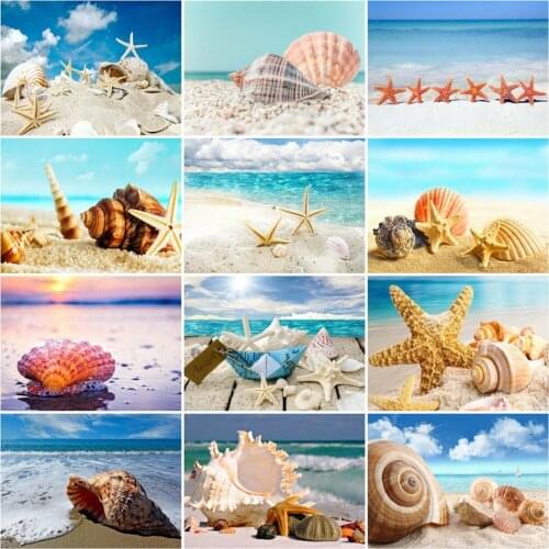 HUACAN Diamond Painting Shell Diamond Embroidery Beach Cross Stitch Landscape Wall Sticker Diamond Art