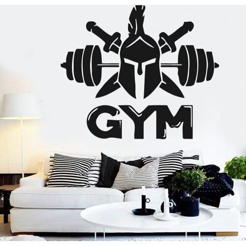 Gym Personalised Wall Stickers For Bedroom Art Wall Decals Wall Vinyl Decorative Mural Decal Fitness Barbell Logo Removable B401