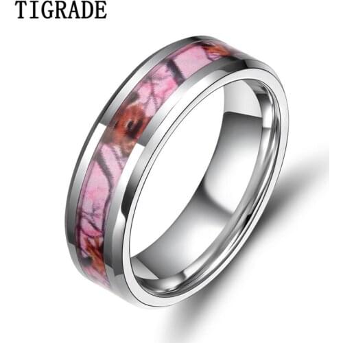 TIGRADE 6/8mm New Tungsten Carbide Ring Summer Leaf Inlay Camouflage Rings Hunting Fashion Jewelry Couple Rings For Man Women
