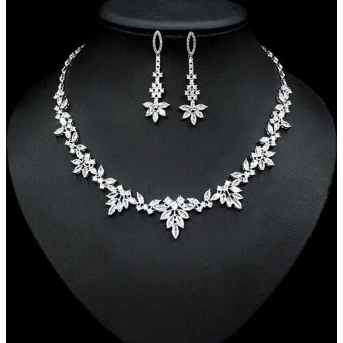 HIBRIDE Trendy Leaf Charms 2Pcs Statement Necklace Earring Set Luxury Nigerian Dubai Jewelry Sets For Women Bridal Jewelry N-776