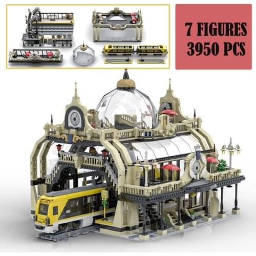 MOC Creatoring City Street Series The Train Station Studgate Model Building Blocks Bricks Compatible With Expert DIY Toys Gifts