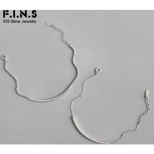 F.I.N.S Pure 925 Sterling Silver Fashion Minimalist Jewelry Square Tube Female Bracelets Cross Bead Chain Silver Fine Jewelry