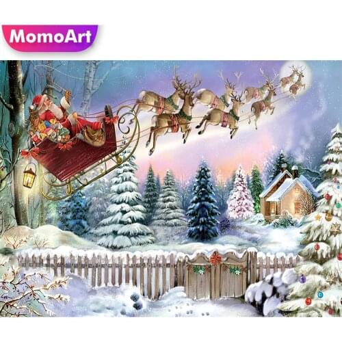 MomoArt DIY Diamond Embroidery House Picture Rhinestone Santa Claus Scenery Diamond Painting Full Drill Square Mosaic Home Decor