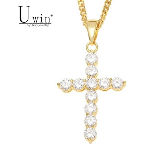 UWIN Iced Out AAA Zircon Cross Pendant Copper Material Bling CZ Mens Hip hop Pendant Necklace For Women Fashion Hiphop Jewelry