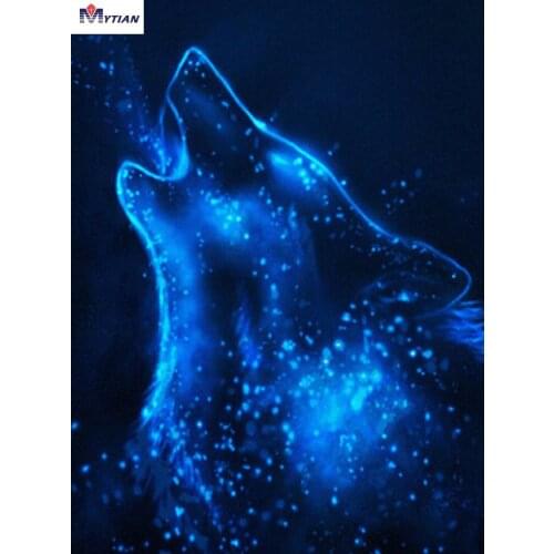MYTIAN 5D Full Diamond Painting Wolf in the Night Light Cross Stitch Pattern Diamond Embroidery Crystal Home Decor