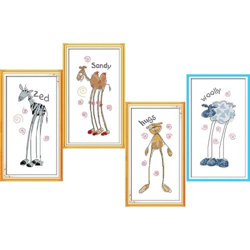 Animal with Long Legs Cross Stitch Kits Animal Printing Counted Cross Stitch 14CT 11CT Fabric Embroidery DIY Handmade Needlework