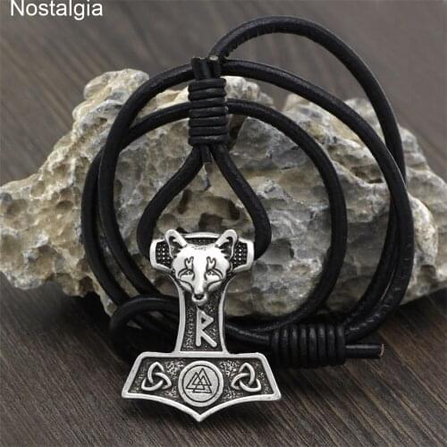Nostalgia Pulseira Viking Fox Thor Hammer Bracelet Rune RAIDHO Valknut Amulet Black Rope Bangles With Charms