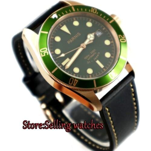 New Parnis 41mm Green dial super luminous date Rose gold case miyota 8215 Automatic mens Watch