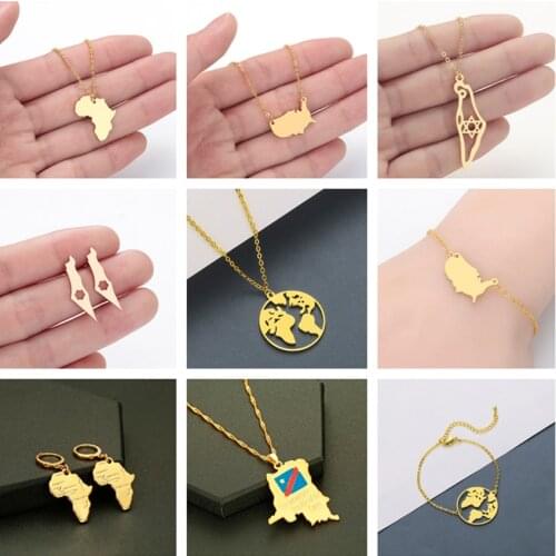Cxwind Stainless Steel Geometric Necklaces Boho Charms Map Star Globe Pendant Africa Necklaces for Women 2019 Choker Jewelry