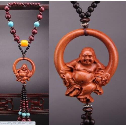 Peach Wooden Accessories Car Ornaments Idol Mirror Hang Wood Carved Figurines For Car Figurines Accessories For Cars