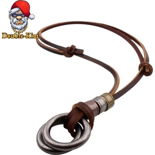 Loop Pendant Necklace Men Hip-Hop Rock Street Culture Titanium Stainless Steel Cowhide Chain Necklace Fashion Man Jewelry Gift