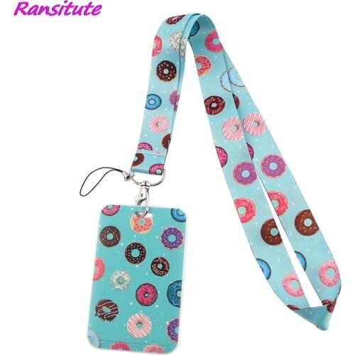 Ransitute R1652 Donuts Lanyard Card Holder Student Hanging Neck Mobile Phone Lanyard Badge Subway Access Card Holder