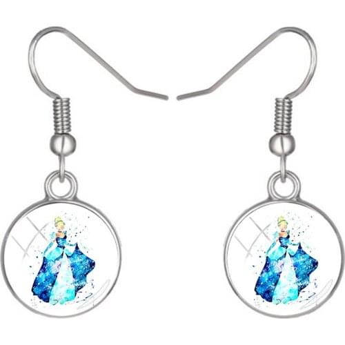 Disney Colorful Multiple Princess Pendant Earrings Trendy Temperament Glass Convex Spherical Pendant Glass Earrings Jewelry Gift