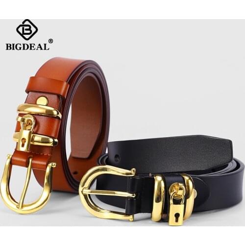 New Women Genuine Leather Belt for Women Strap Casual All-match Female Adjustable Belts Designer High Quality Brand Gold Buckle