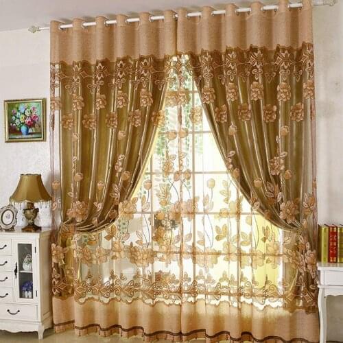 Luxury Embroidered Tulle Blackout curtains for Living Room Bedroom Floral Printed Modern Style Drapes Tulle with Beads Treatment