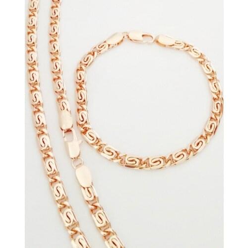 Men Bracelet Jewelry Set Romantic Link Chain Bracelet/Necklace Jewelry Sets 585 Gold Color Party Jewelry