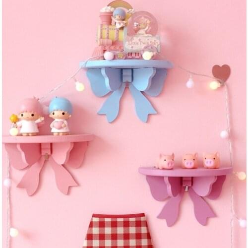 Handmade decorative wooden wall shelf bow shape hanging rack Storage Holder organizer home decoration accessories