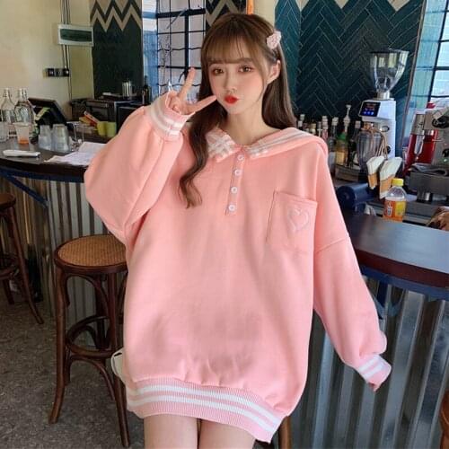 Winter autumn sweet college style navy collar love embroidery sweater women loose Korean long-sleeved shirt