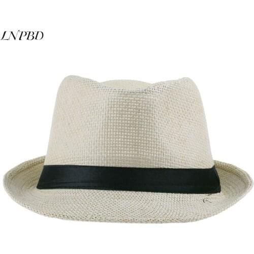 Hot Unisex Women Men Fashion Summer Casual Trendy Beach Sun Straw Panama Jazz Hat Cowboy Fedora hat Gangster Cap(Khaki)