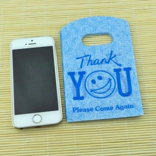 100pcs/lot 9x15cm "Thank You" Design Blue Plastic Bag Cute Jewelry Bag Small Candy Charms Packaging Gift Bags With Handle