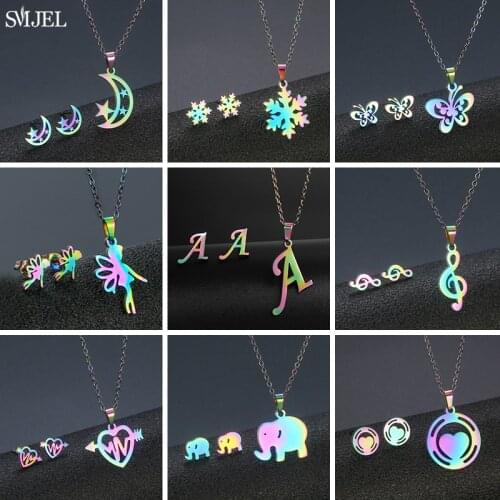 SMJEL Colorful Cartoon Animal Necklaces Pendants Stainless Steel Butterfly Ballet Necklace Earrings Jewelry Set Gift for Kids