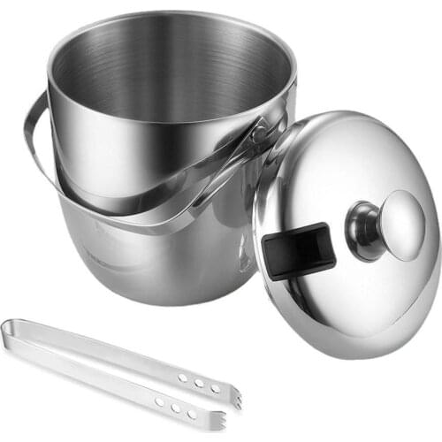 Ice Bucket 2.8L Steel Ice Bucket With Tong and Lid Portable Bar Chilling Beer Cooler Champagne Wine Bucket Household