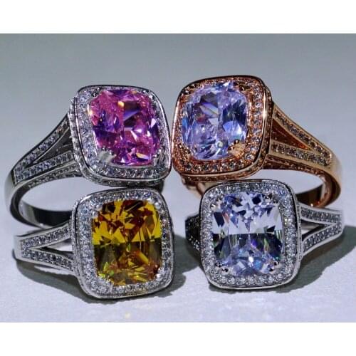 Victoria 4 Color Big Clear 5A Cubic Zirconia Luxury Jewelry Cushion Shape CZ Party 14KT White Gold Filled Women Band Ring Gift