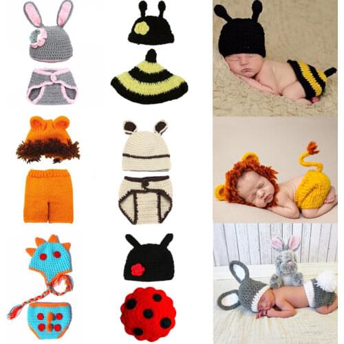 10 Types Animal Shape Newborn Photo Costume Crochet Knitted Cute Baby Photography Props Accessories
