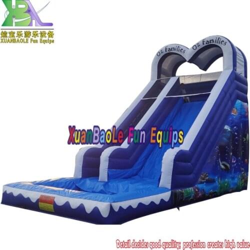 KK High Quality Blue Inflatable Ocean Theme Water Slide With Swimming Pool Yard Inflatable Wet Slide For Kids & Adult