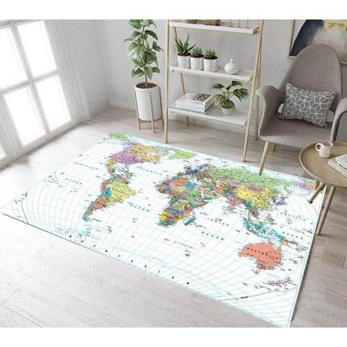 Green Yellow World Map Pattern White Indoor Childrens Carpets Living Room Floor Cushion Kitchen Area Rug Bathroom Non-Slip Mat