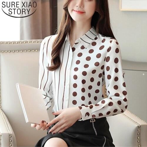 2021 Elegant Long Sleeve Polka Dot Office Ladies' Shirt Women Fashion Spring Chiffon Blouse Button Striped Korean Chic Tops 7185