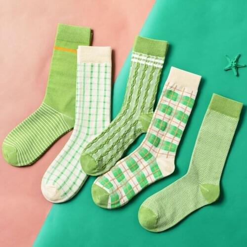 Womens Socks Green Color Plaid Socks Happy Cotton Summer Casual Couple Crew Socks Dropshipping 2020 Best Selling Products Hot