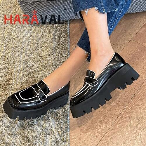 HARAVAL Women Pumps Shoes Thick Heels Mary Janes Office Lady Square Toe Solid Office & Career White Black Eleagnt Shoes A239