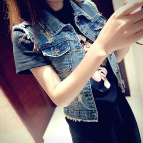My New In Women Denim Vests New 2017 Autumn Sleeveless Ripped Holes Button Fashion Jeans Vest Tops Plus Size 4XL High Qualtiy