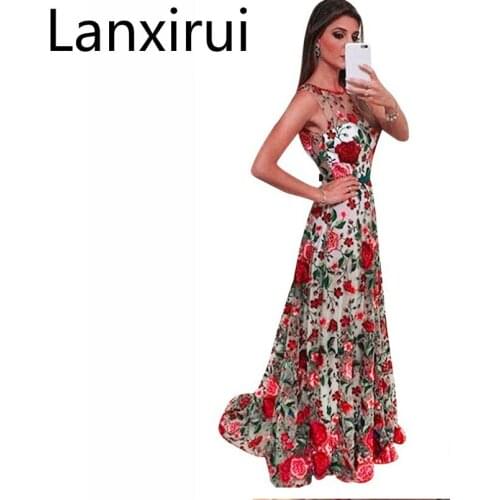 Women 'S Sleeveless Dress Fashion Luxury Party Party Female Embroidery Sexy Floral Dress Women 'S High Quality Dress