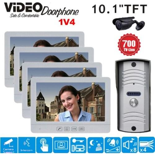 ZHUDELE Home security system 10.1" Display Wired Video Door Phone Touch Button Doorbell Intercom IR 700TVL HD Camera 1V4