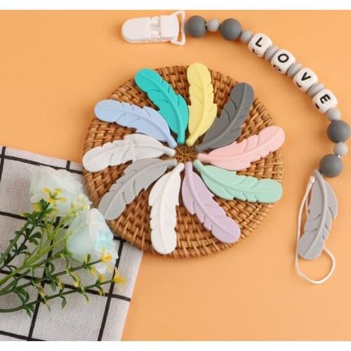 Kovict 10pcs Silicone Teether Feather Beads Handmade Pendants DIY For Pacifier Necklace Accessories Chewable Nursing Toys